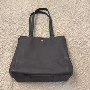 Dagne Dover Classic Tote – Pebbled Leather – Dark Graphite Grey